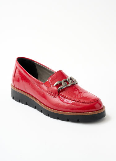 Mocassins grande largeur cuir chaîne à maillons Vernis Rouge