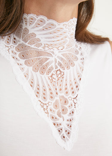 Maillot de corps col montant dentelle sans manches Blanc