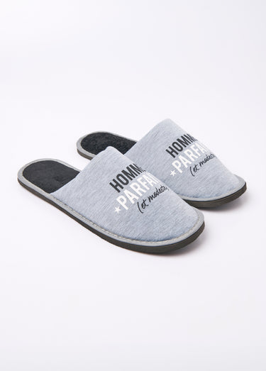 Chaussons mules à message humoristique Gris