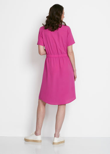 Robe courte droite taille élastiquée Uni Fuchsia