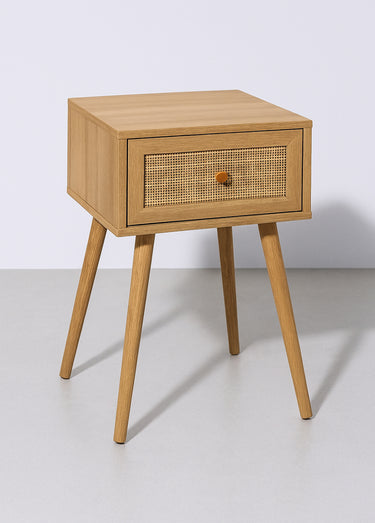 Table de chevet 1 tiroir bois et cannage Marron