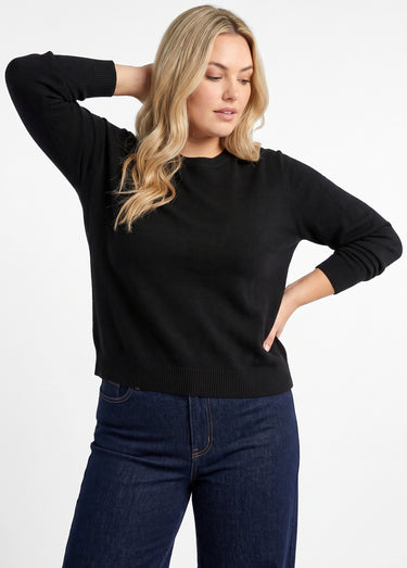 Pull doux col rond manches longues Noir