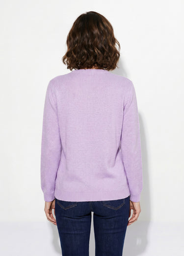 Gilet doux uni col V boutonné court brodé Lilas