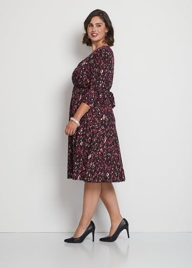 Robe courte cache-coeur en maille Imprime Prune