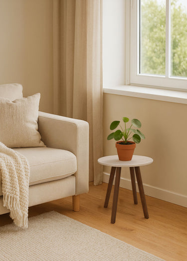 Table d'appoint en bois pieds compas Blanc
