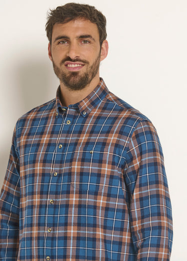 Chemise flanelle détails velours, grands carreaux Carreaux Bleu/Beige
