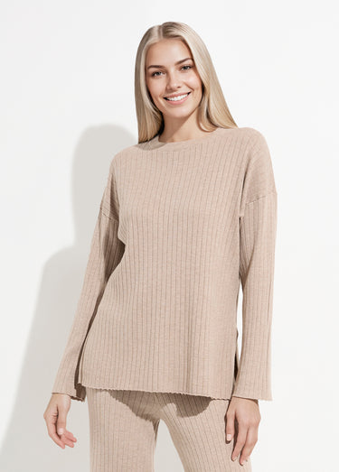 Pull confort avec maille cotes plates Beige