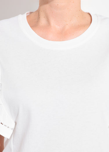 T-shirt manches courtes volantées ajourées Blanc