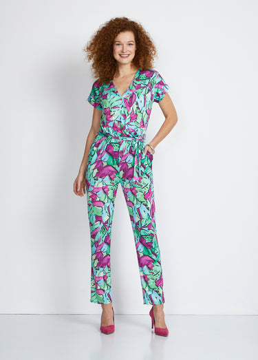 Combinaison pantalon maille extensible Vert/Fuchsia