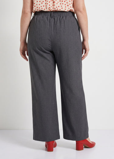 Pantalon large chiné taille élastiquée Gris Anthracite