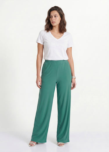 Pantalon fluide taille élastiquée maille Uni Vert
