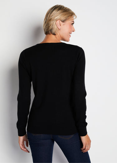 Pull col V strassé manches longues Noir