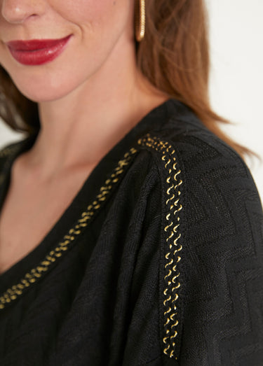 T-shirt long uni col V maille chaude Noir
