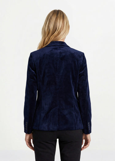 Veste blazer droite velours uni col tailleur Marine