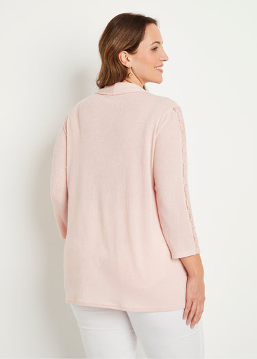 T-shirt 2-en-1 manches 3/4 avec dentelle Rose The