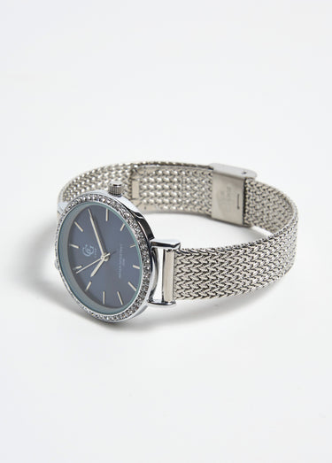 Montre ronde en acier inox avec strass Argente
