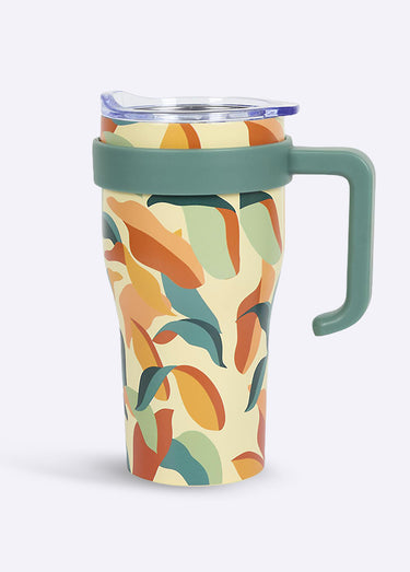 Mug de transport 0,6L floral avec paille Vert