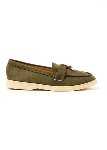 Mocassins style loafers aspect daim Vert Kaki