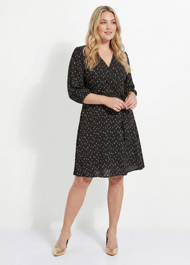 Robe courte cache-coeur imprimé pois Noir/Ecru