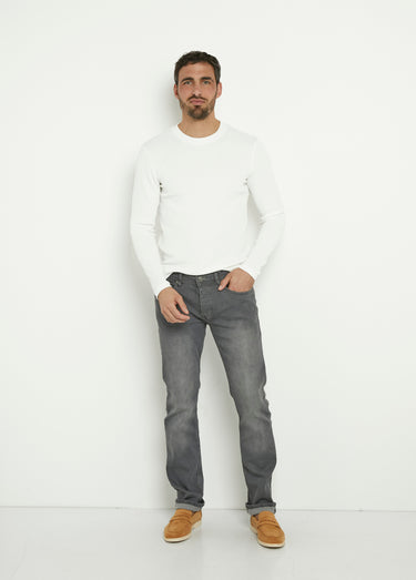Jean 5 poches coupe droite, extensible Gris