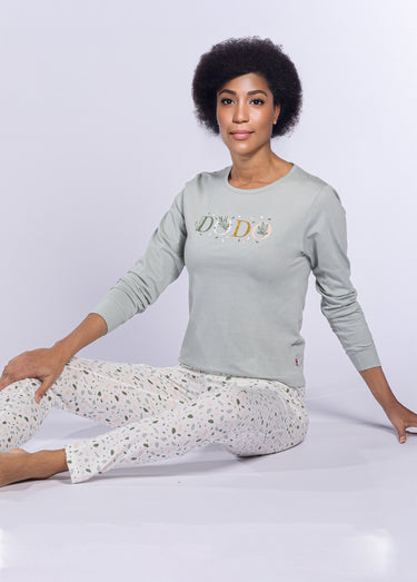 Pyjama motif manches longues col rond Vert Imprime