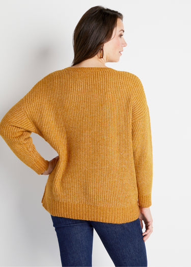 Pull maille chinée perlée torsadée col rond Miel