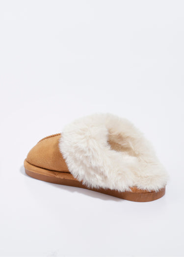 Chaussons mules avec fourrure synthétique Camel