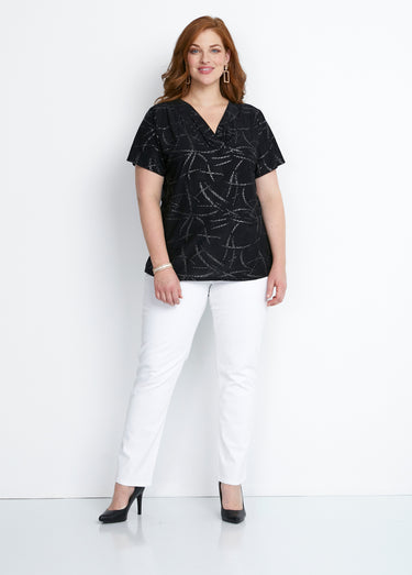 T-shirt court col croisé brillant Noir