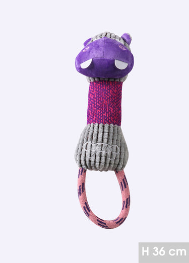 Peluche poignée corde forme tête animal Mauve