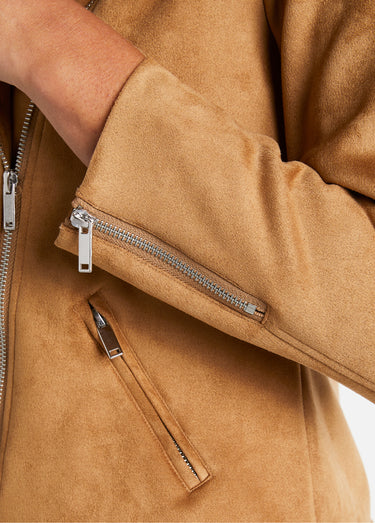 Blouson zippé court tissu suédé Camel