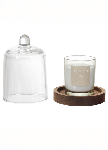 Bougie parfumée + cloche verre et socle Blanc