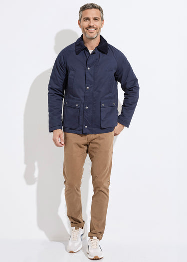 Veste anglaise chic ouatinée col velours Marine