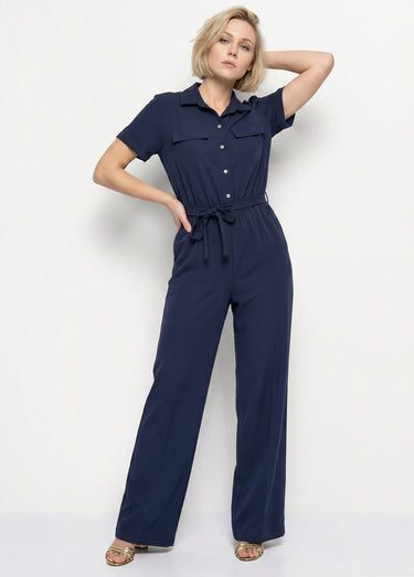 Combinaison-pantalon boutonnée taille élastiquée Marine