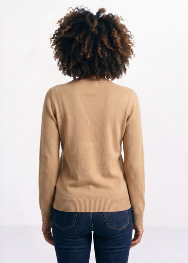 Gilet boutonné mi-long maille douce Camel