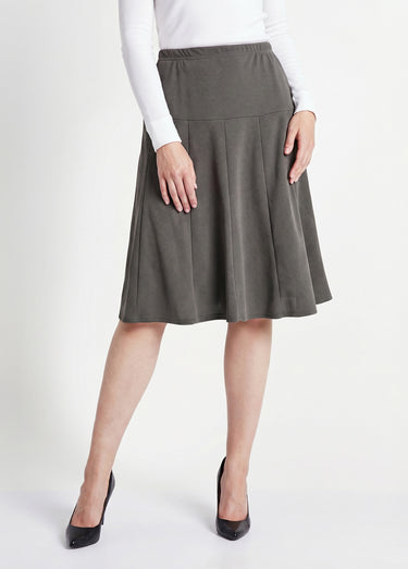 Jupe évasée mi longue unie taille élastiquée Gris