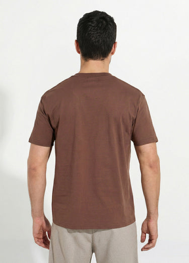 T-shirt pur coton avec col rond, Essentiel Marron