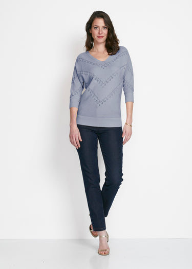 Pull maille brillante fantaisie ajourée Bleu