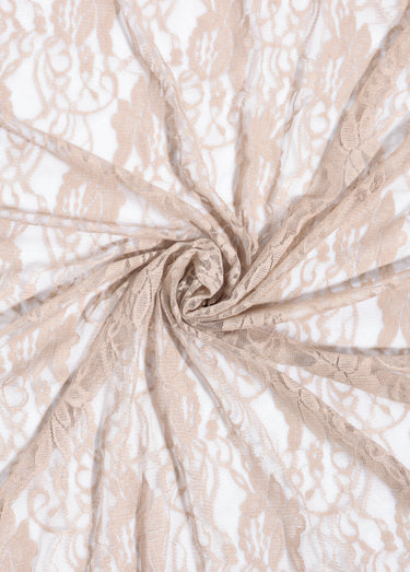 Coupon tissu broderie fleurs et tulle 2B Beige