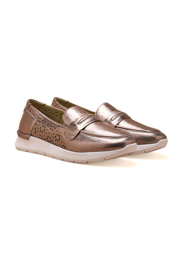 Mocassins métallisés en cuir perforé Bronze