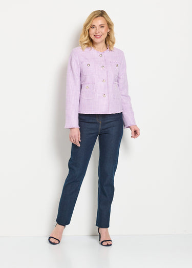 Veste sans col boutonnée courte tissu natté uni Parme