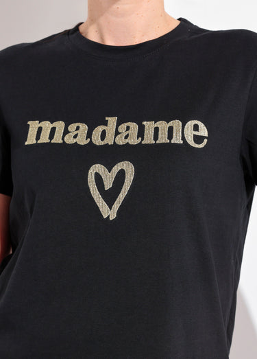 T-shirt col rond broderie métallisée Madame Noir