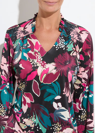 T-shirt col montant imprimé fleurs Imprime Fuchsia