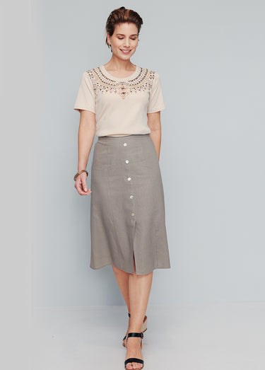 T-shirt manches courtes col motif clouté Sable