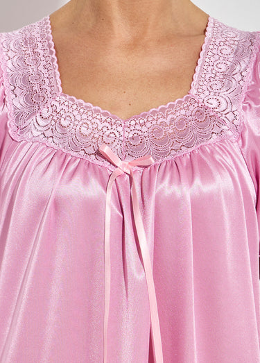 Chemise de nuit satinée longue antistatique dentelle Rose