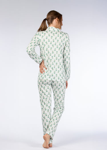 Pyjama long imprimé boutonné Vert