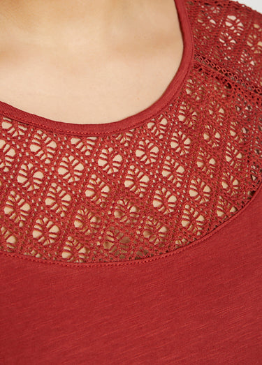 T-shirt coton et dentelle manches 3/4 Tomette