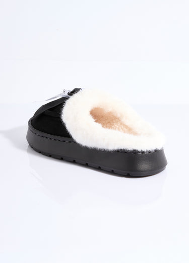 Mules fourrées compensées type mocassins Noir