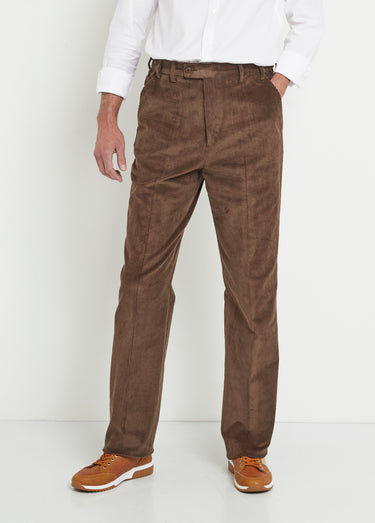 Pantalon droit ceinture élastiquée confort Velours Marron