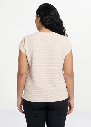 T-shirt col chemise uni manches courtes Sable