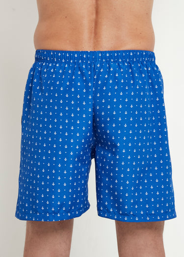Caleçon de bain micro motif ancres Bleu Roi